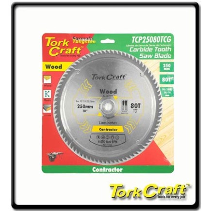 250 x 80T - Contractor Blade - TCG Neg Circular Saw - TCT | Torkcraft 