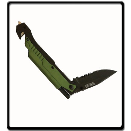 Knife Survival Green With LED Light & Fire Starter in Double Blister