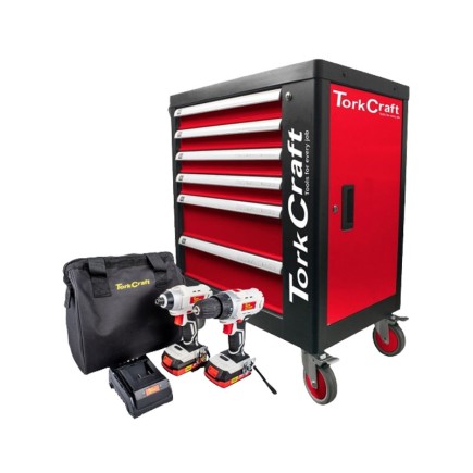 6 - Drawer Roller Tool Cabinet 184PC TC620050 C/W Drill & Impact Driver | Tork Craft 