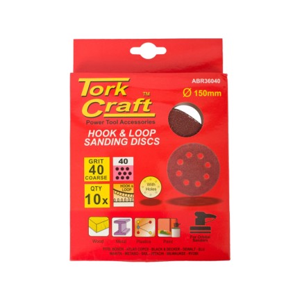 150mm - 40 Grit Sanding Disc -  Velcro - 10pk | Torkcraft