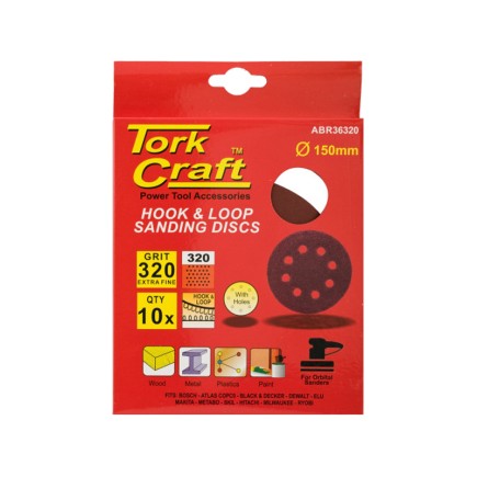 150mm - 320 Grit Sanding Disc - Velcro - 10pk | Torkcraft