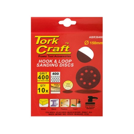 150mm - 400 Grit Sanding Disc - Velcro - 10pk | Torkcraft