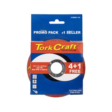 115 x 1.0 x 22.2mm - Steel Cutting Disc  -  4 + 1 Free | Combo 104